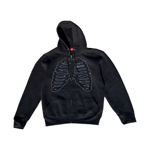 Versailles Triple Black Rib Cage Rhinestone Zip-Up