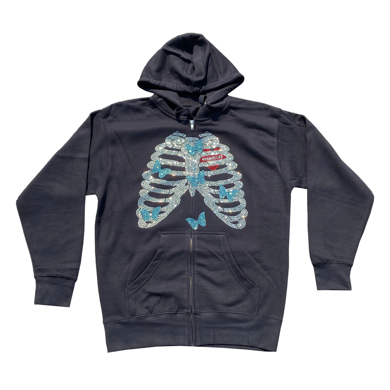 Versailles 'Butterfly Effect' Rib Cage Rhinestone Zip-Up