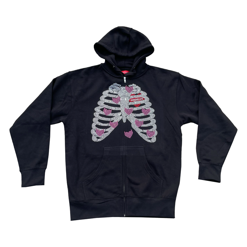 Versailles 'Evil Hearts' Rib Cage Rhinestone Zip-Up